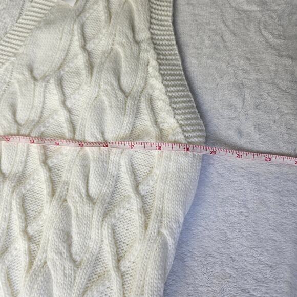 New Forever 21 Wool Blend Cable Knit Sweater Vest Cream Off White Large Preppy - Picture 12 of 12